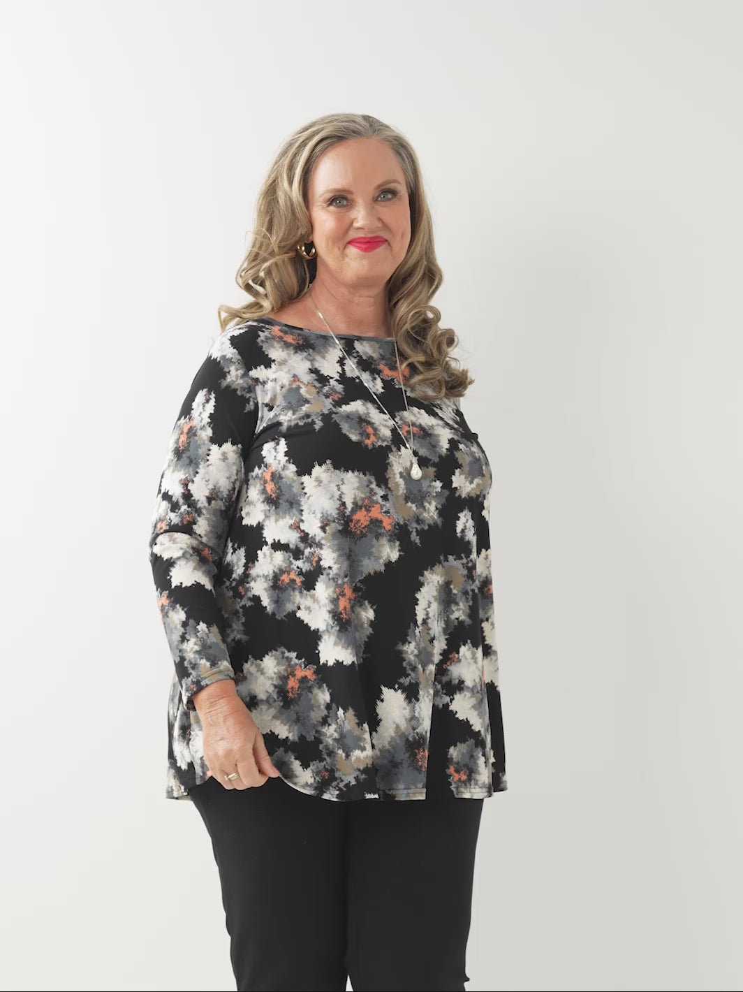 Boat Neck Printed Swing Top - Wispy Flowers