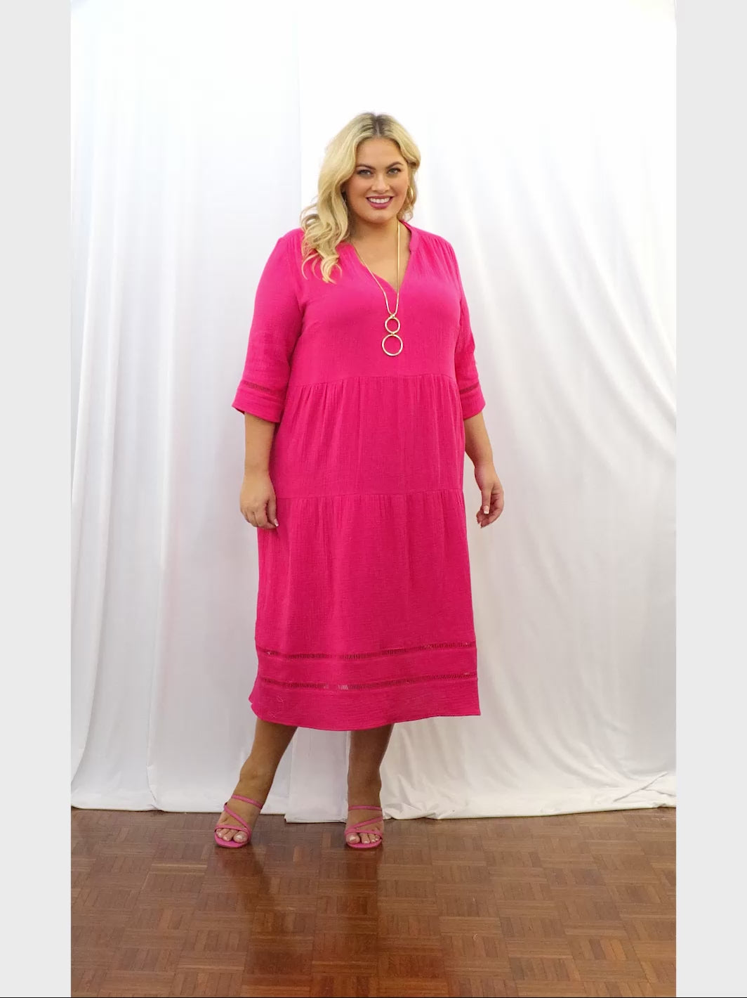 Hot Pink Crinkle Cotton Dress