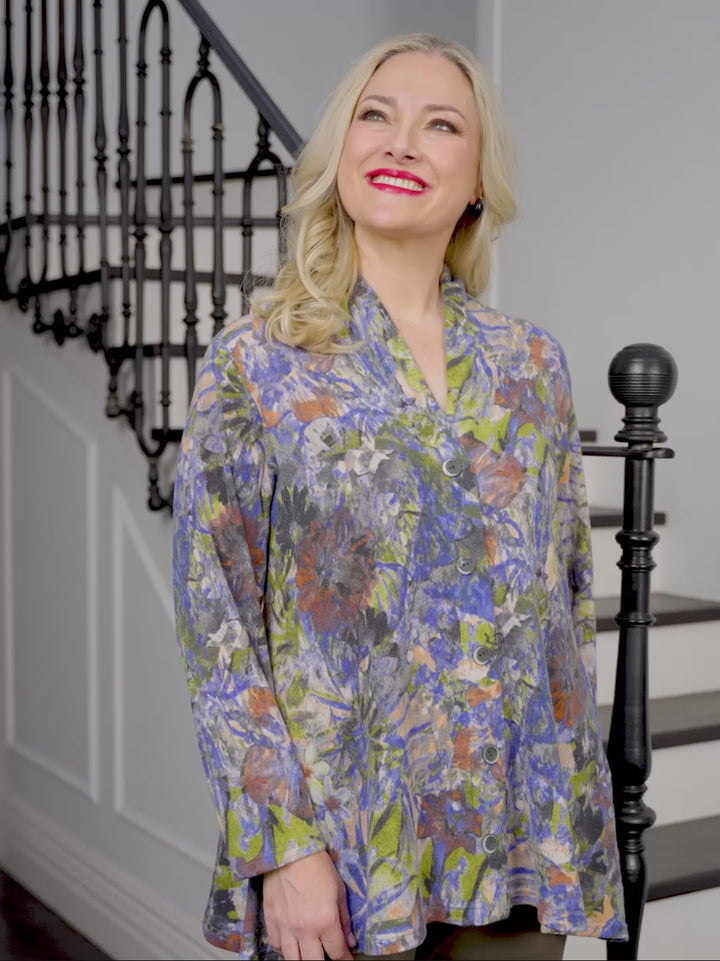 High Neck Cardigan - Autumn Array