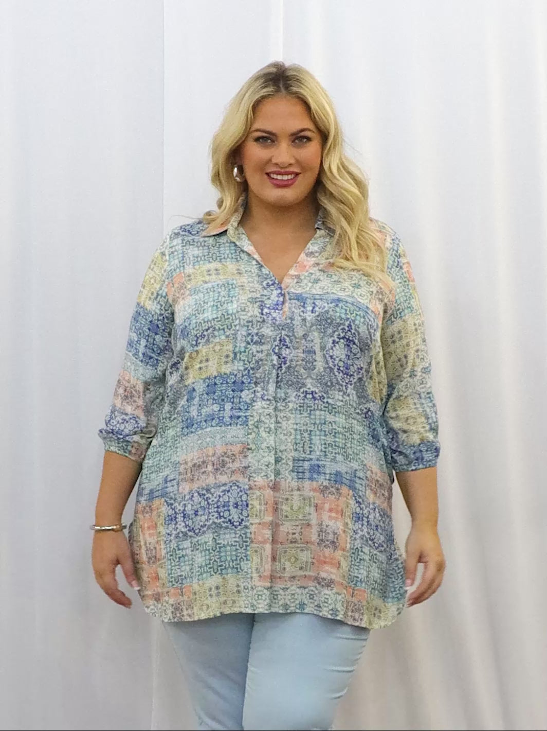 Blue Alma Collar Top