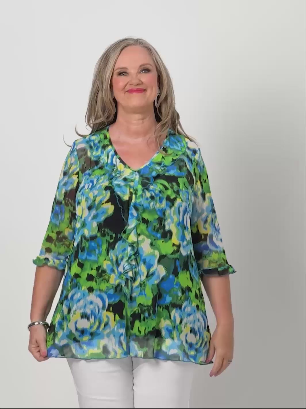 V-Neck Frill Mesh Top - Centennial