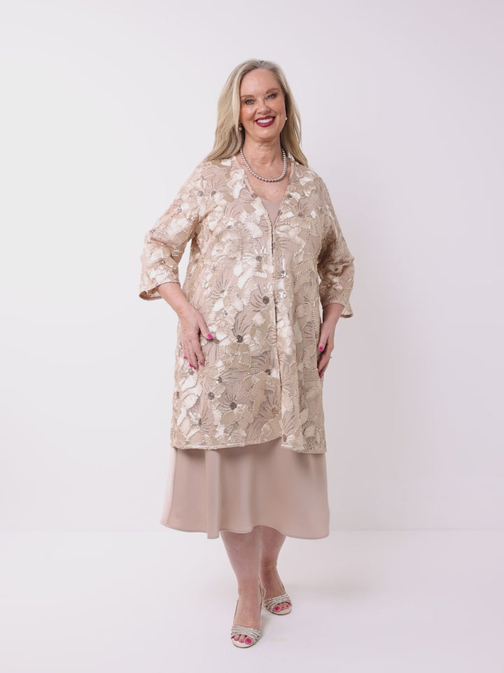 Embroidered Sequin Longline Evening Jacket - Dream Light