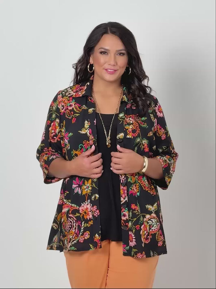 Collared Print Shirt- Flowers at Dusk