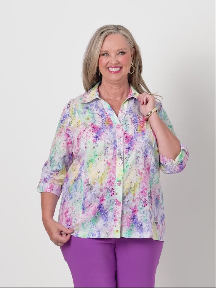 Collared Cotton Tab Shirt - English Garden