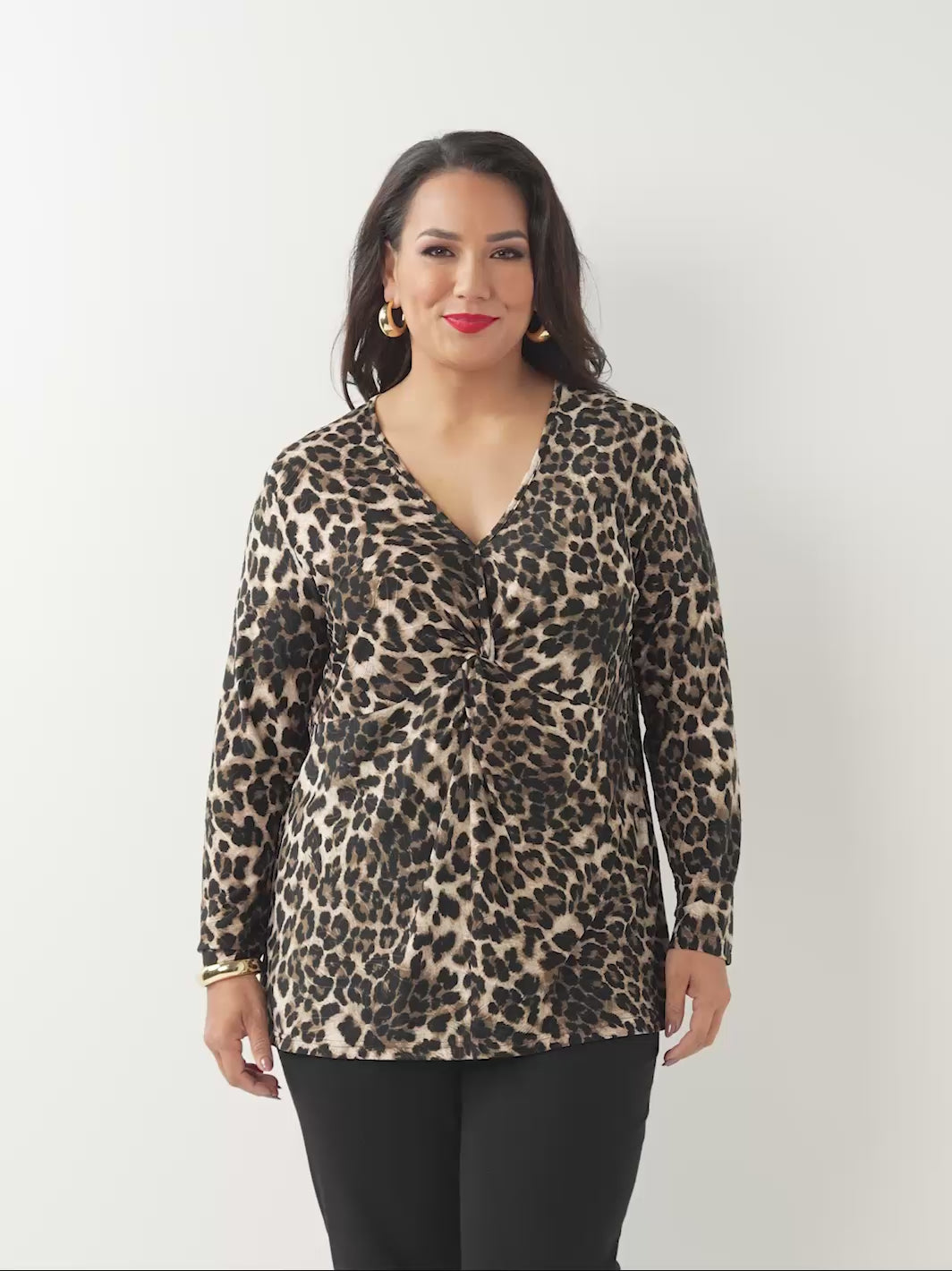 Twist Front Jersey Top - Embossed Leopard