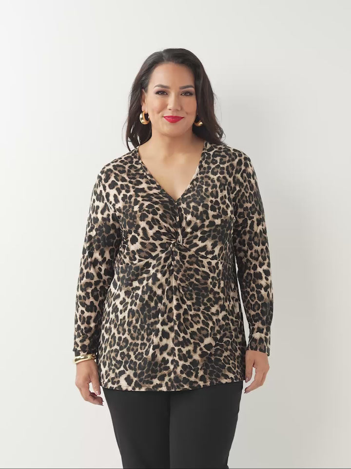 Twist Front Jersey Top - Embossed Leopard