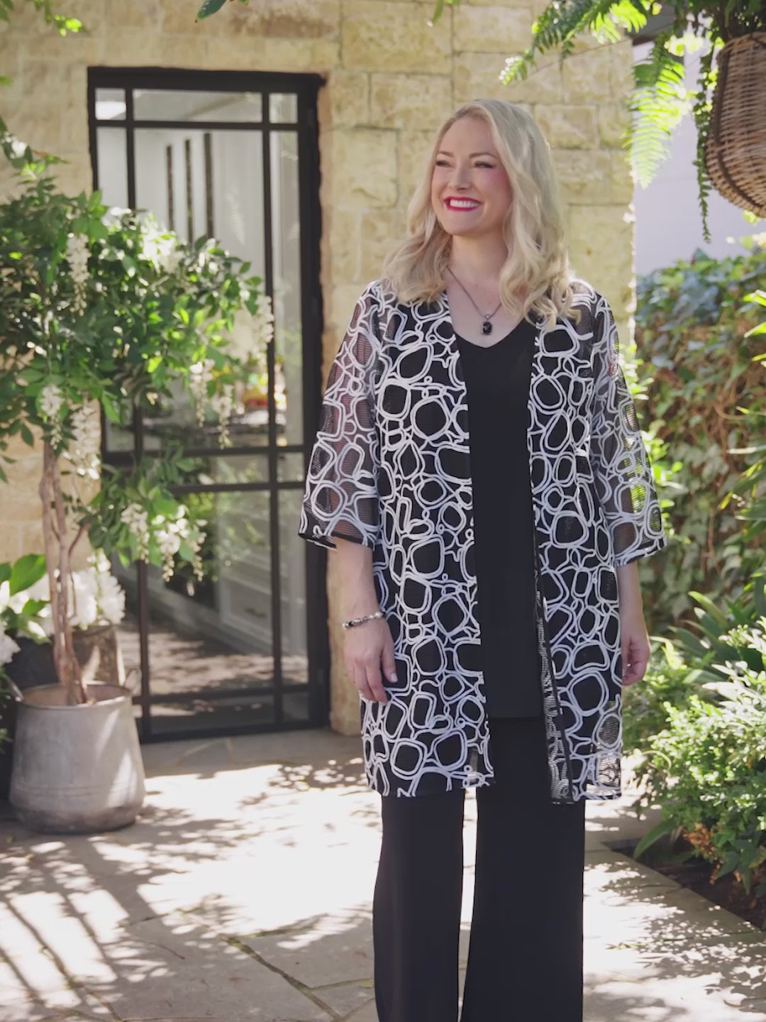 Cornelli Lace Longline Evening Jacket - Black/White