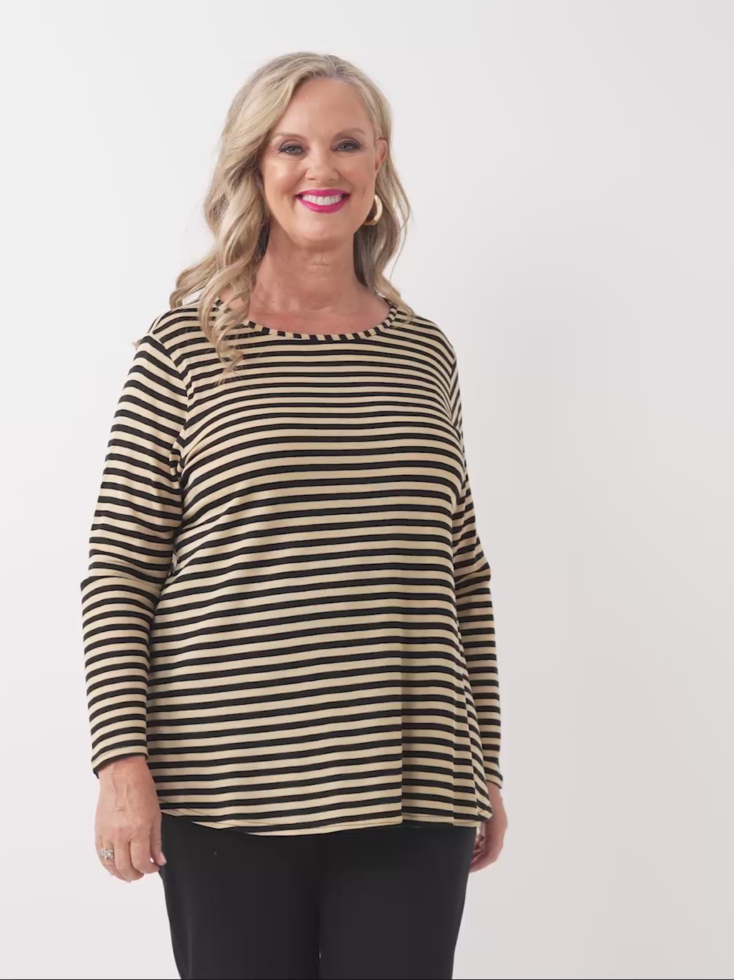 Wool Blend Stripe Tee - Biscuit/Black