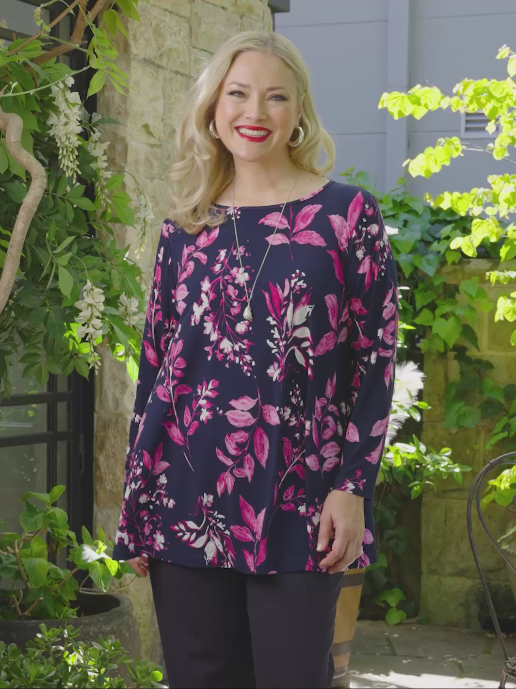 Boat Neck Swing Jersey Top - Radiant Leaves