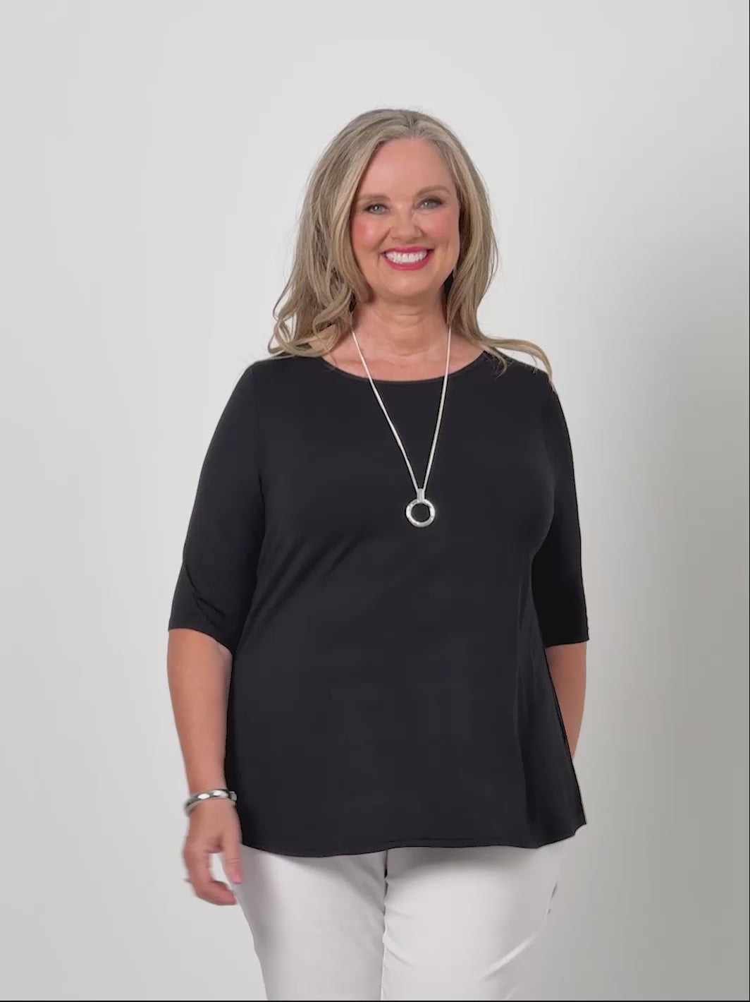 Basic 3/4 Sleeve Plain Tee - Black