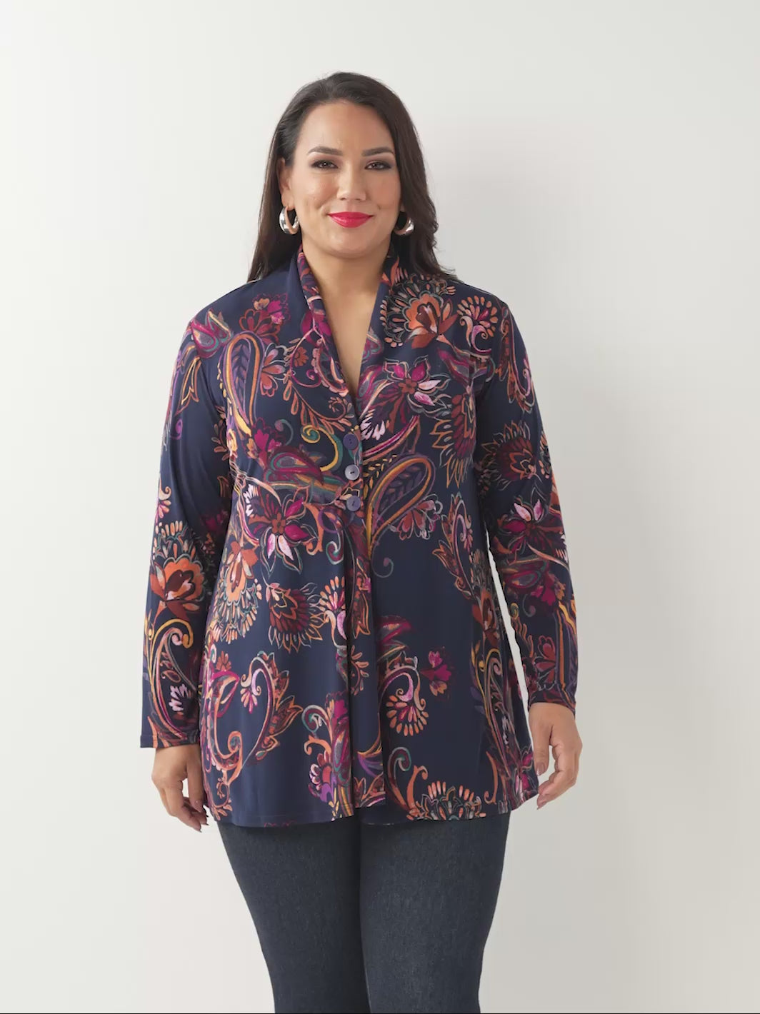 V-Neck 3 Button Swing Jersey Cardigan - Classic Fleur