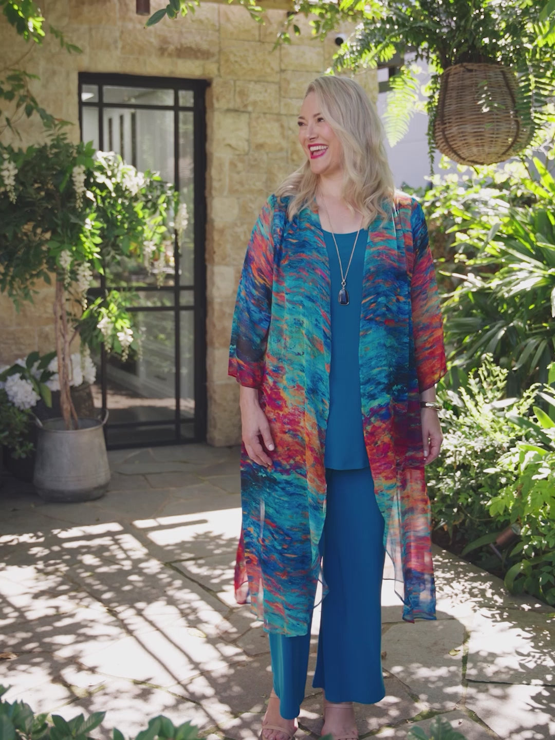 Longline Printed Georgette Evening Jacket - Valencia