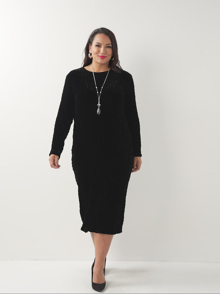 Ruched Velvet Dress - Black
