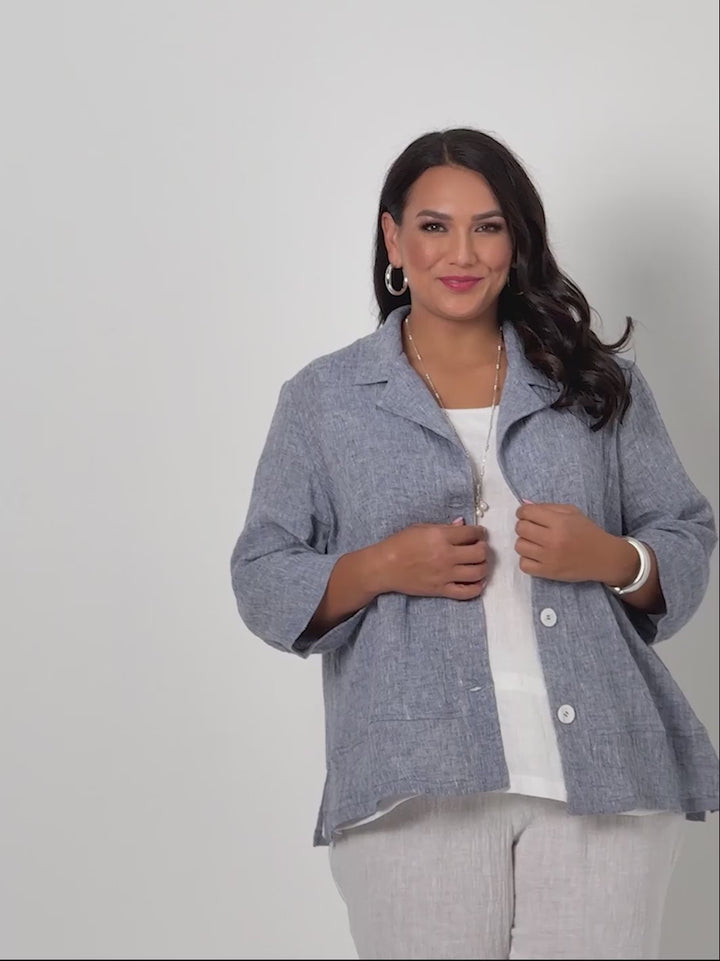 Crinkle Linen Jacket - Denim Blue