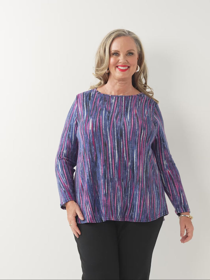 Printed Long Sleeve Basic Top - Violeta