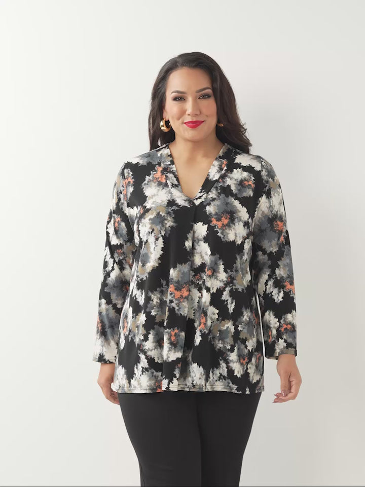 Printed V-Neck Band Top - Wispy Flowers