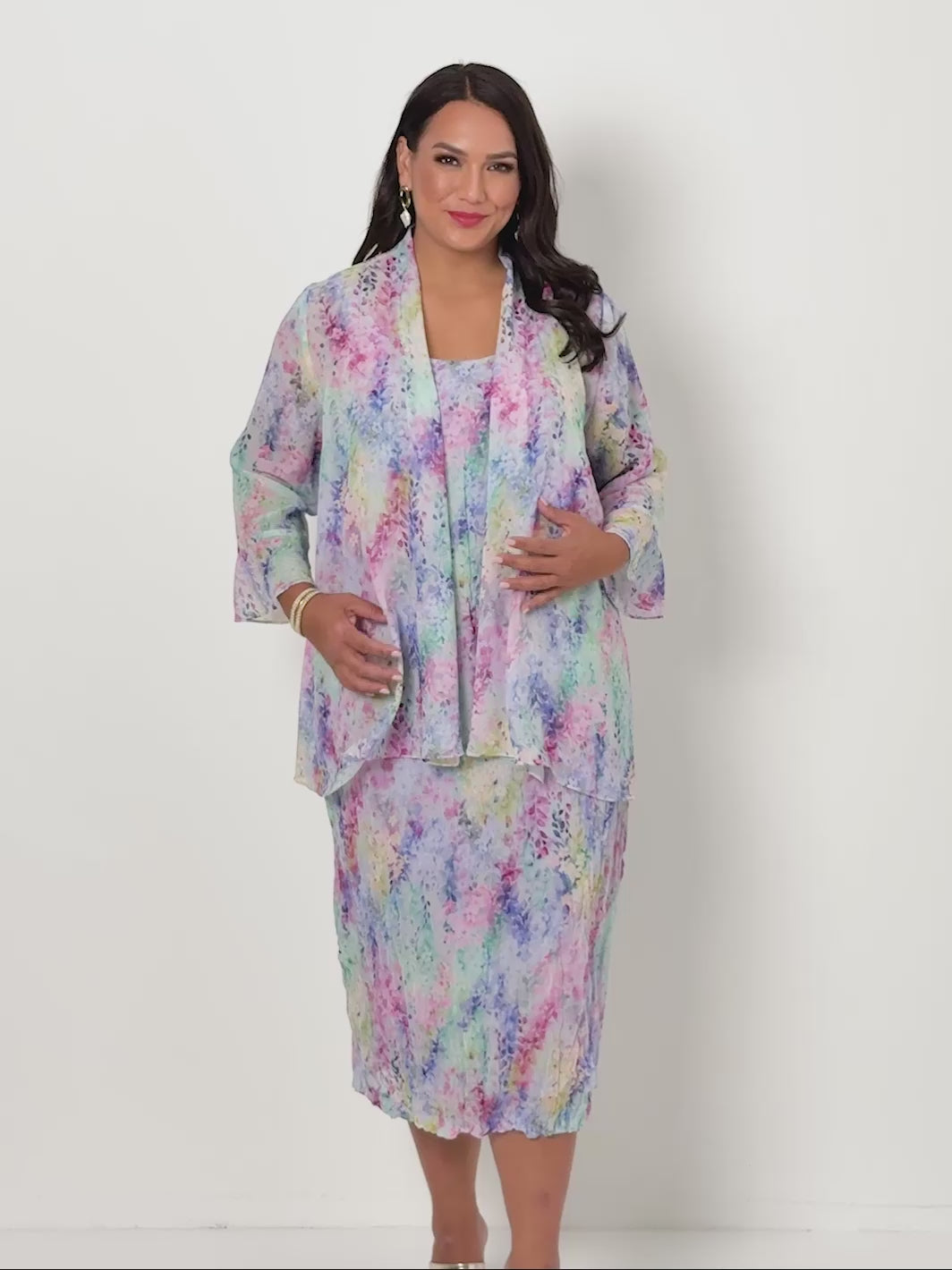 Chiffon Crushed Evening Dress - English Garden