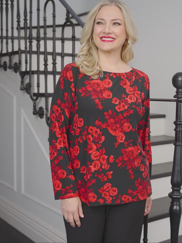 Printed Long Sleeve Basic Top - Rose Garden