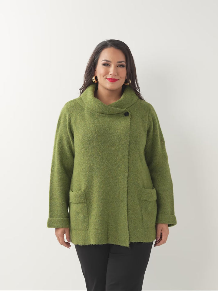 Rolled Collar Knit Jumper - Olive