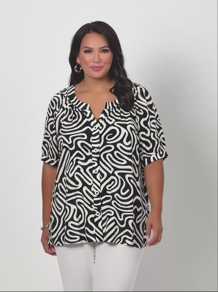Button Thru Rayon Top - Maze