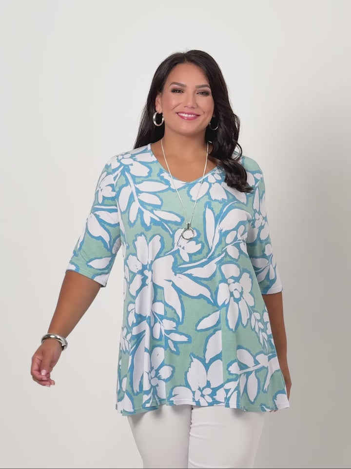 V-Neck Swing Jersey Top - Tiffany Flower