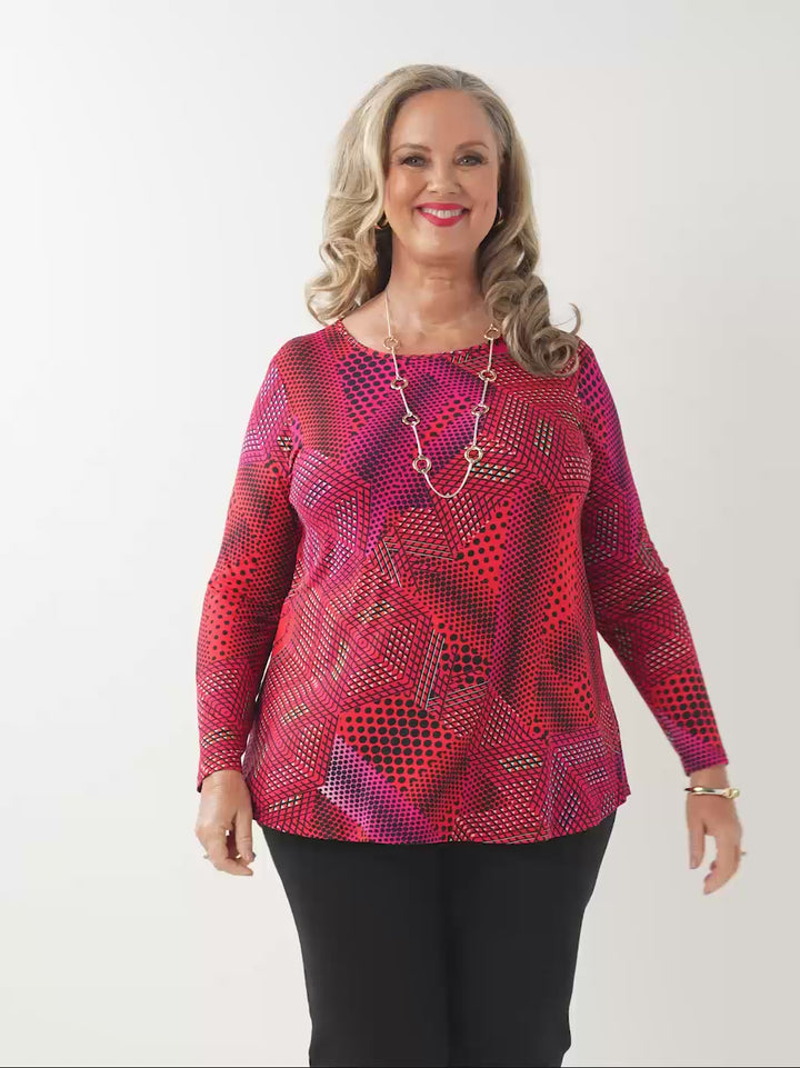 Printed Long Sleeve Basic Jersey Top - Geo Fab