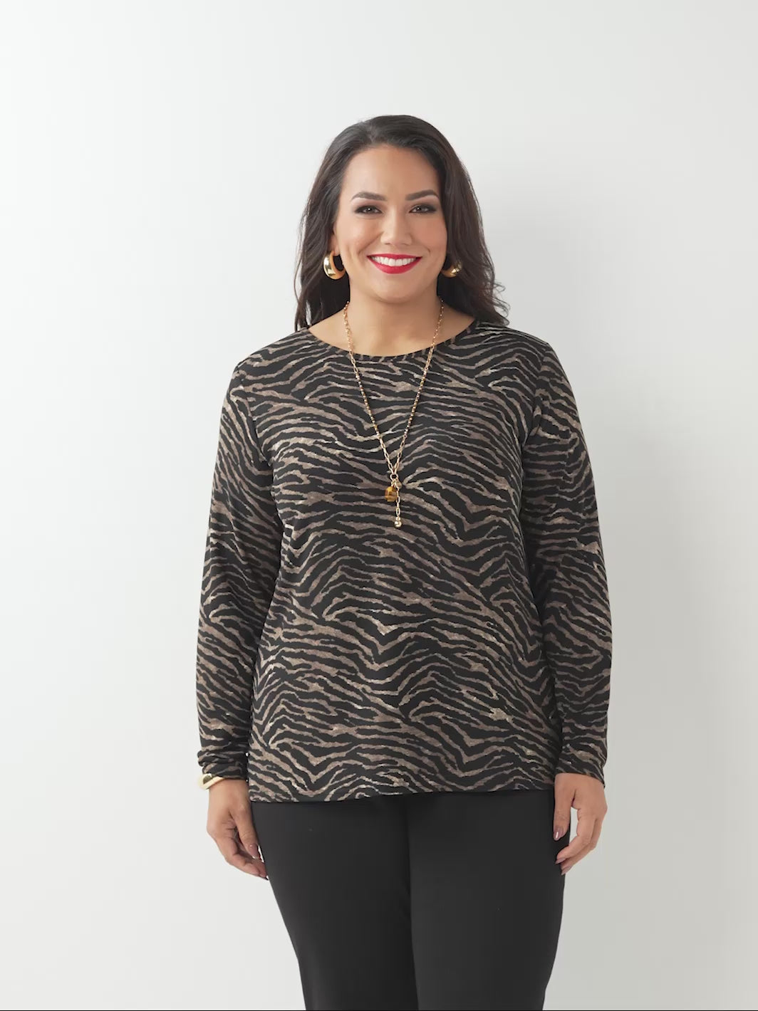 Printed Long Sleeve Basic Top - Wild Tiger