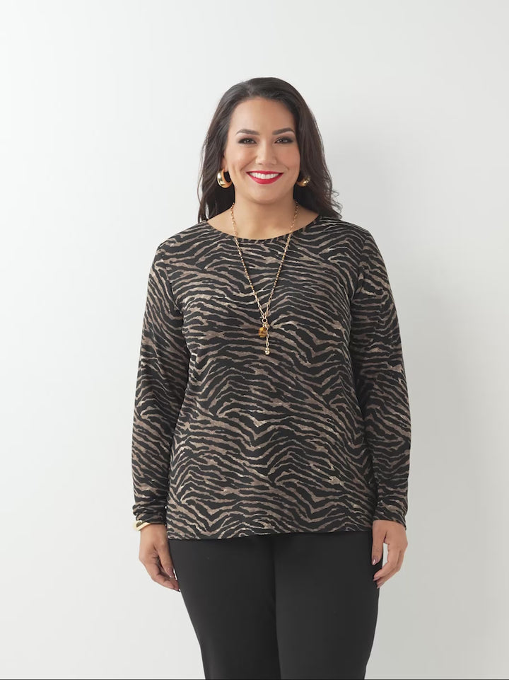 Printed Long Sleeve Basic Top - Wild Tiger