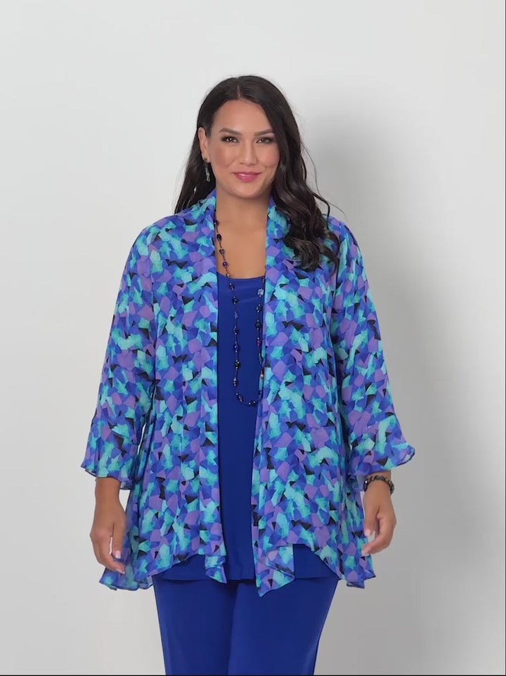 Juliette Sleeves Print Georgette Evening Jacket - Blue Harlequin