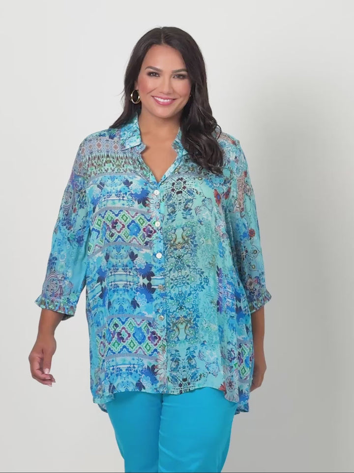 Harper Print Collared Shirt - Blue