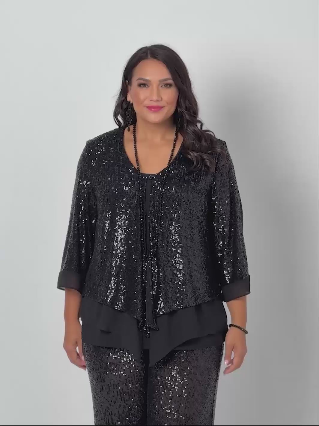 Sequin Sparkle Double Layer Evening Jacket - Black