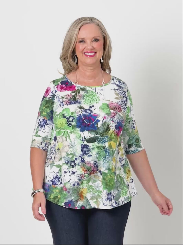 Basic Elbow Length Sleeve Cotton Tee - Vineyard