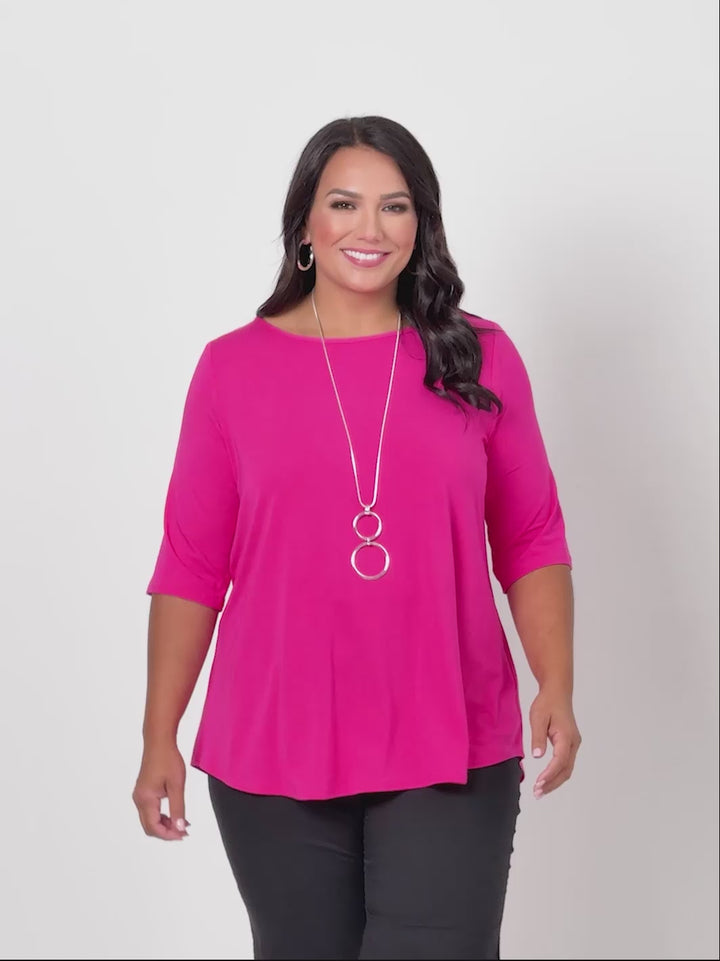 Basic 3/4 Sleeve Plain Tee - Pink