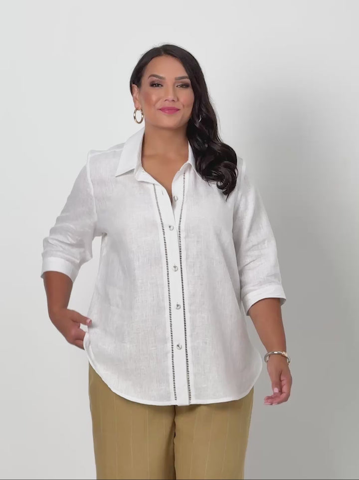 Date Palm Fagotted Linen Shirt - White