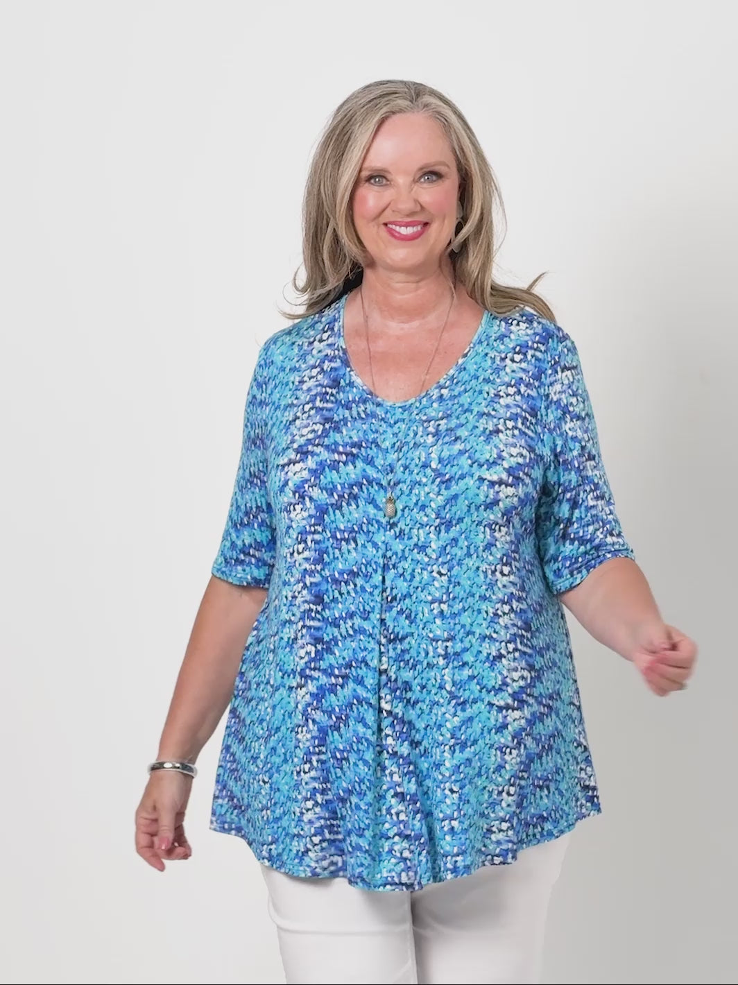 Invert Print Jersey Top - Blue Lagoon