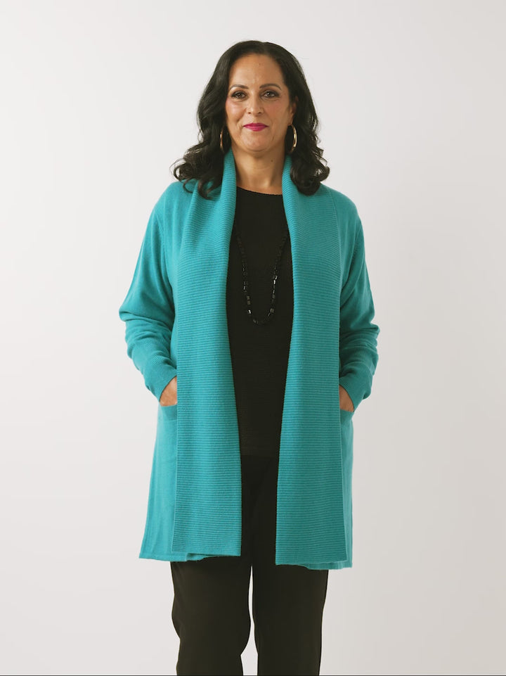 Open Front Knitted Cardigan - Teal