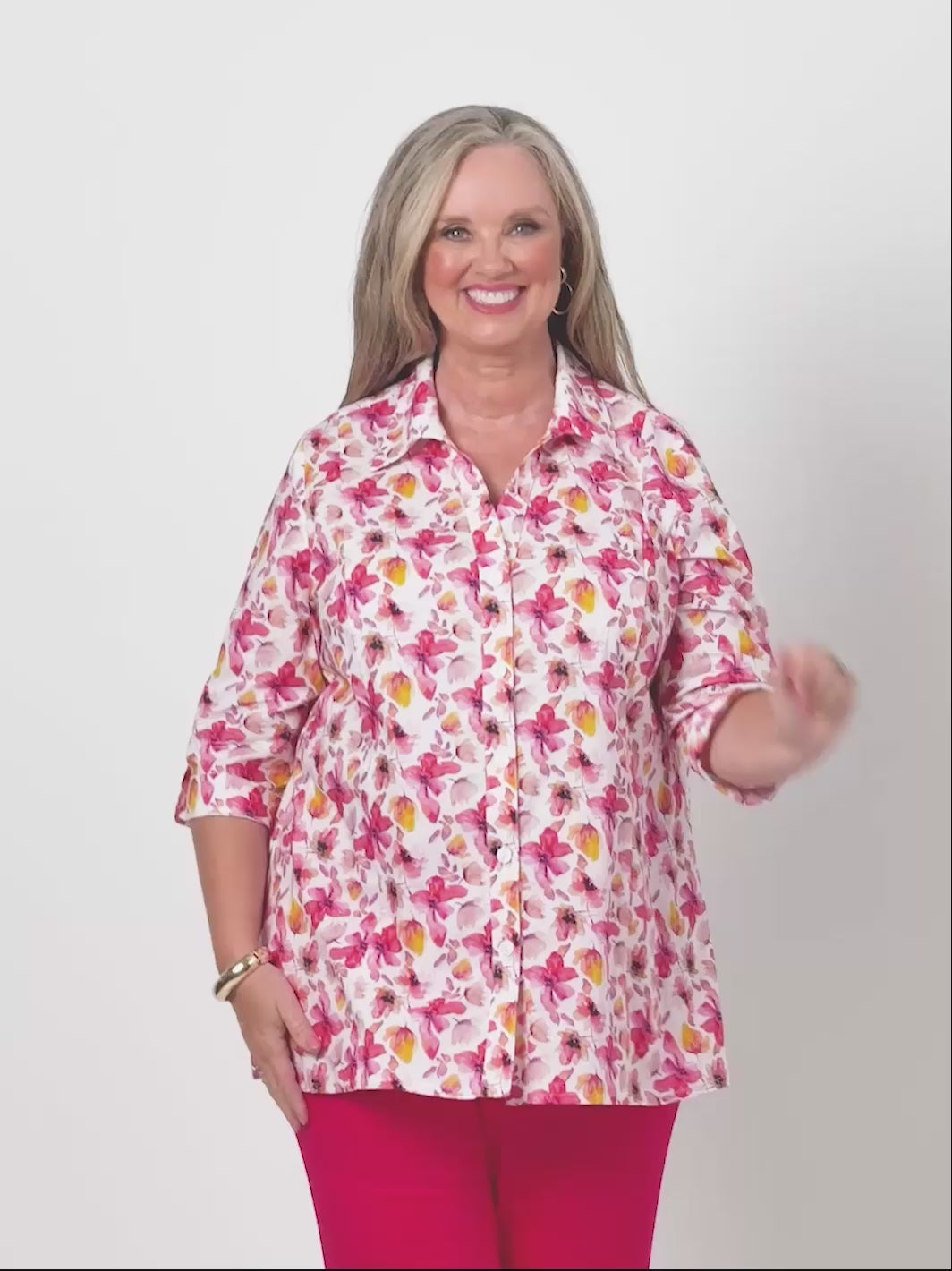 Collared Cotton Tab Shirt - Pink Cosmos