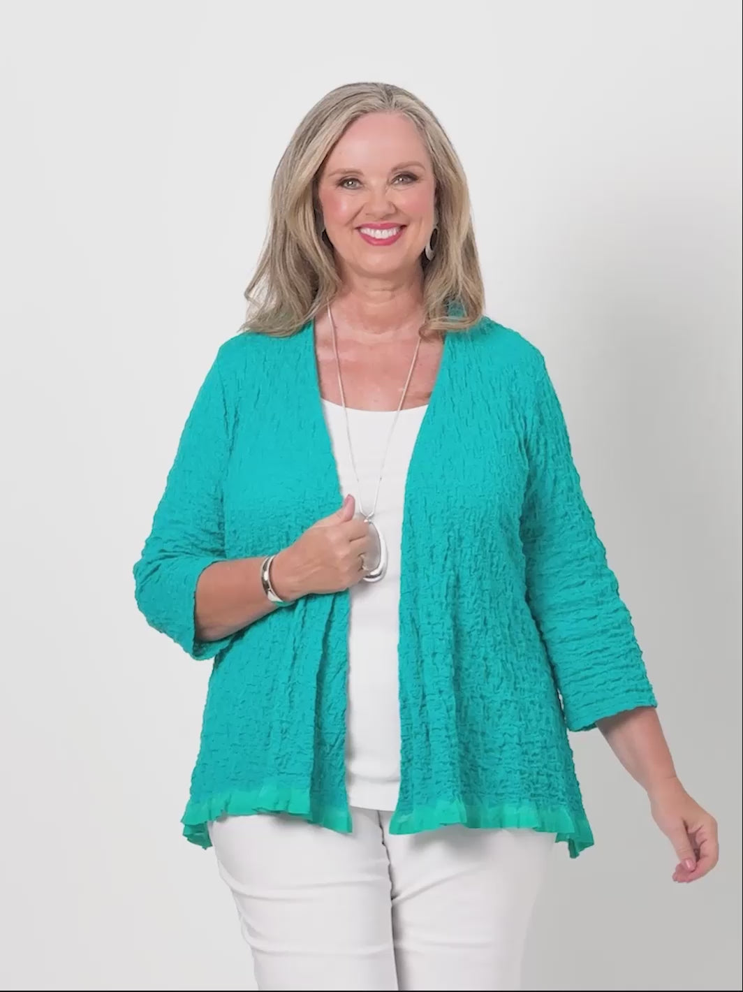 Seersucker Knit Jacket - Emerald