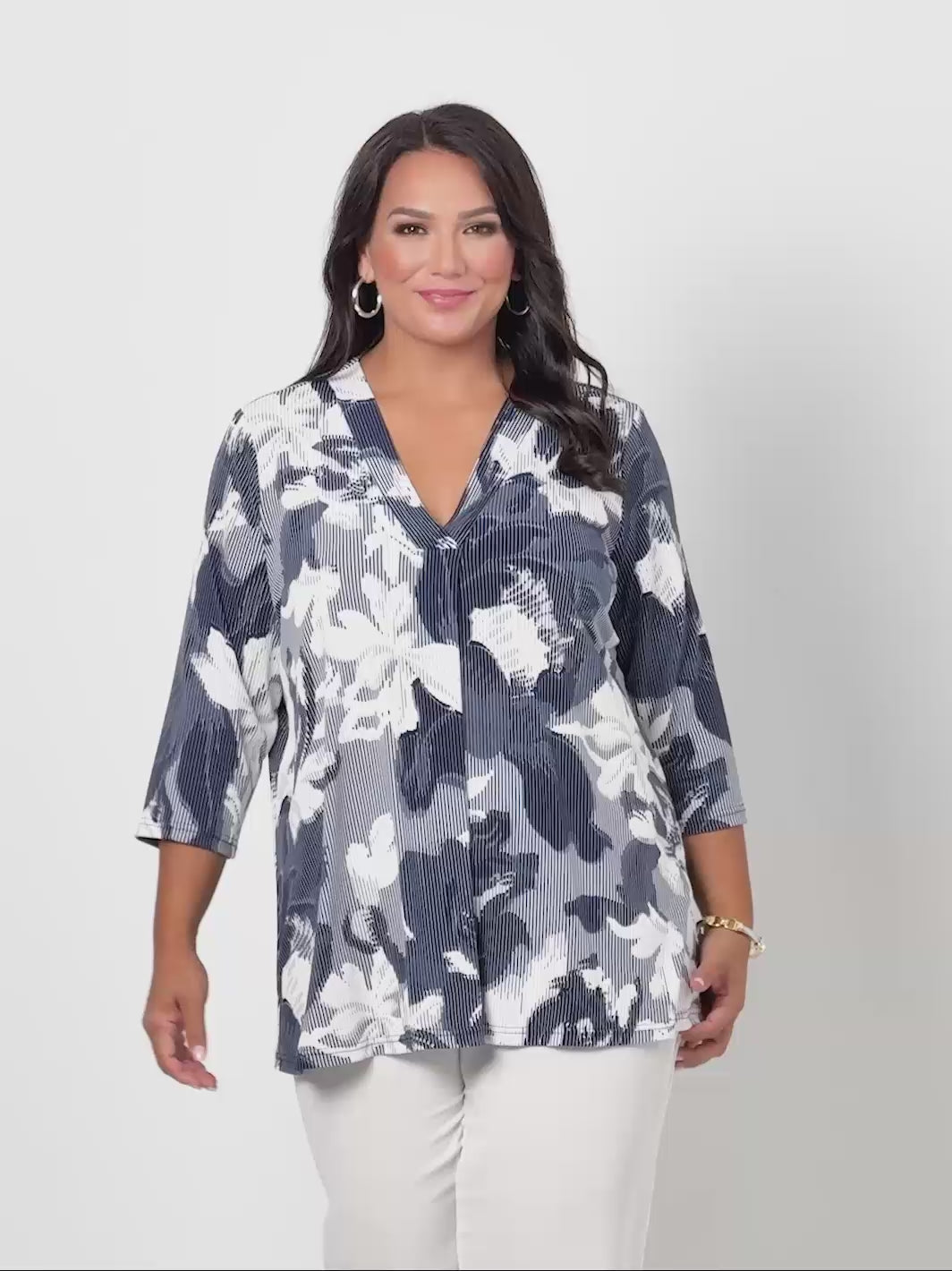 V-Neck Band Invert Print Jersey Top - Secluded Garden